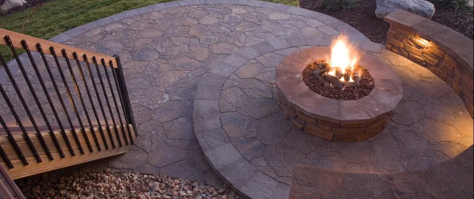 Burning fire pit on a property in Louisville, KY.