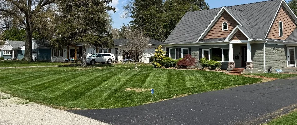 Freshly mowed grass near a house in Oak Park, IN.