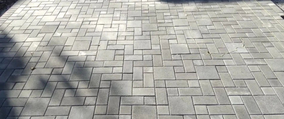 A concrete paver patio with a unique pattern in Louisville, KY.