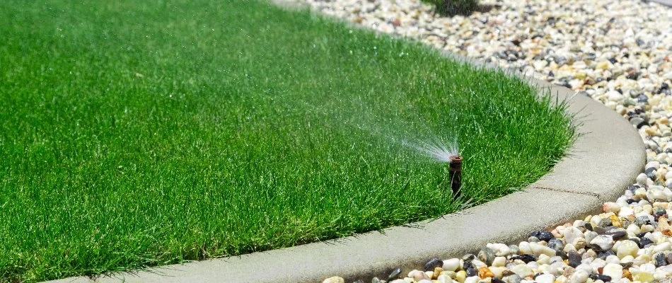 Irrigation system spraying water on a property in Jeffersontown, KY.