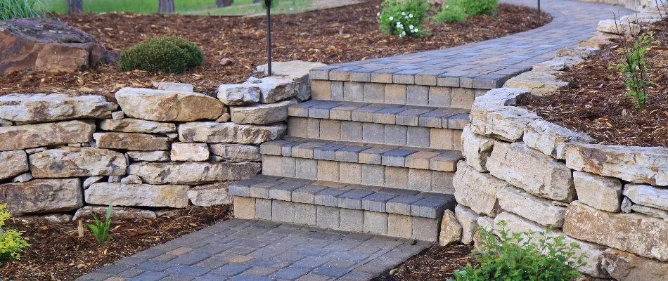 Stone retaining wall and outdoor steps in Louisville, KY.