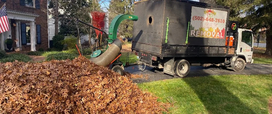 Vacuum truck for leaf removal in Louisville, KY.
