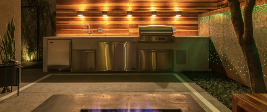 Stainless steel grill and a countertop in an outdoor kitchen in Louisville, KY.